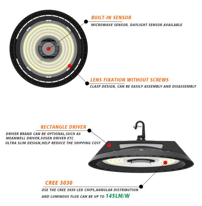 Smart All in One UFO LED High Bay Light 100W 150W 200W Microwave Daylight Sensor